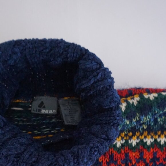 Vintage Liz Sport Fair Isle Wool Turtleneck Sweater Cabincore Apres Ski S - Picture 9 of 9